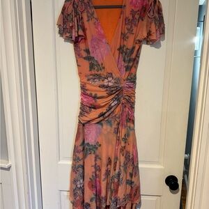 Maeve Pink and Orange Floral Midi Dress